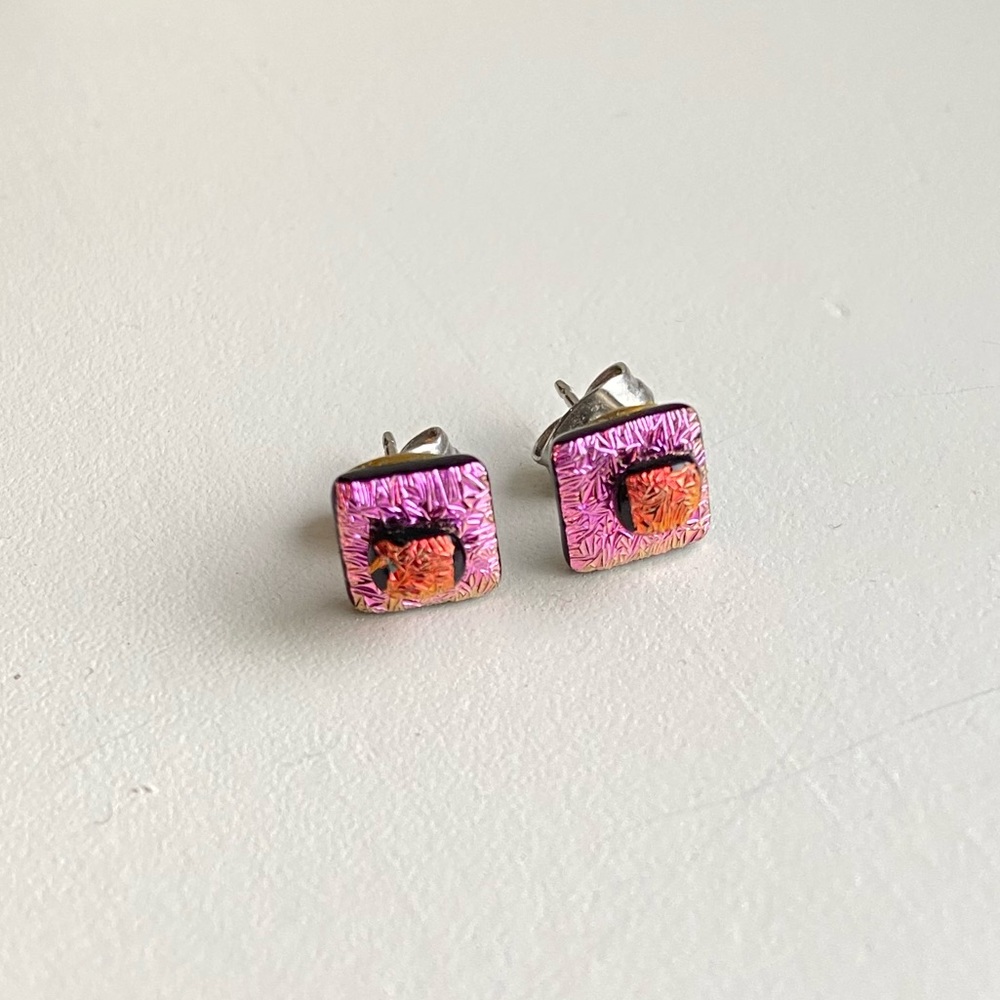 Pink and Orange Bright Stud Earrings - Picture 2 of 5